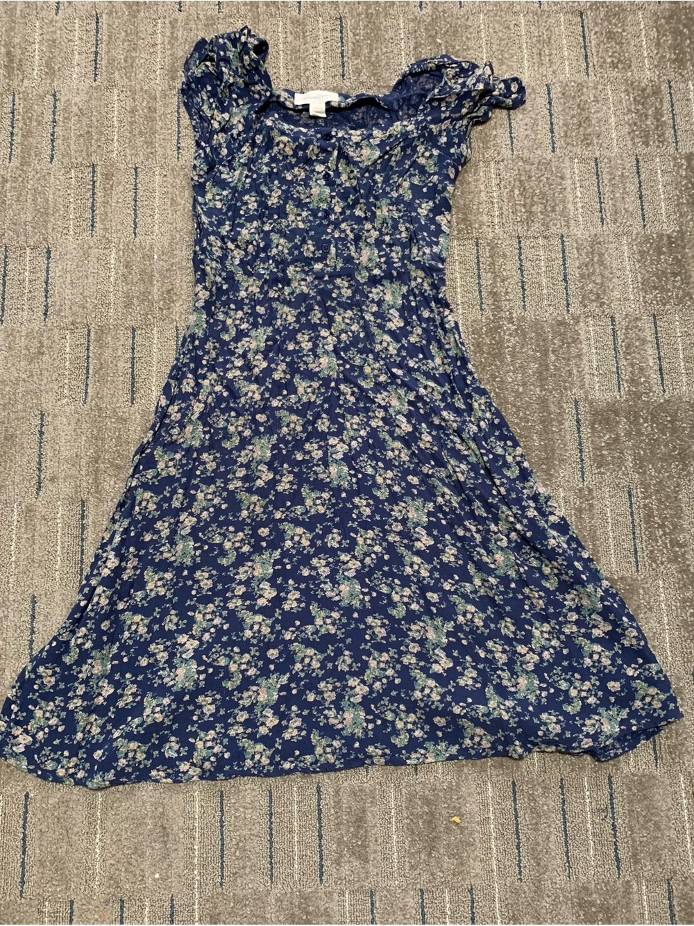 Treasure & Bond Blue Floral Ruffle-Sleeve Dress